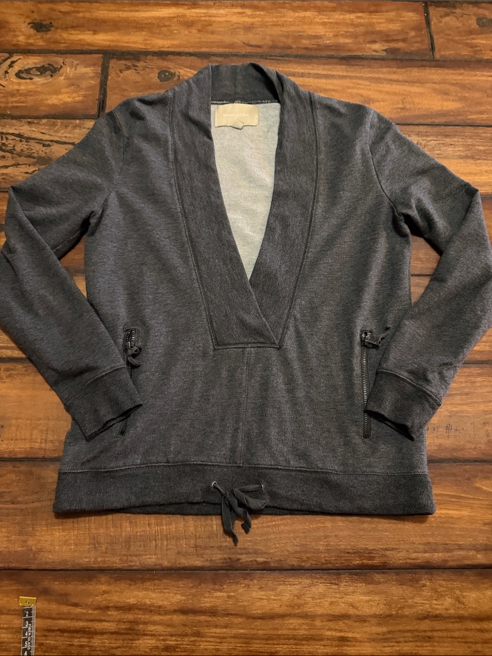 Banana Republic Dark Charcoal V-Neck Pullover Hoodie With Zipper Pockets